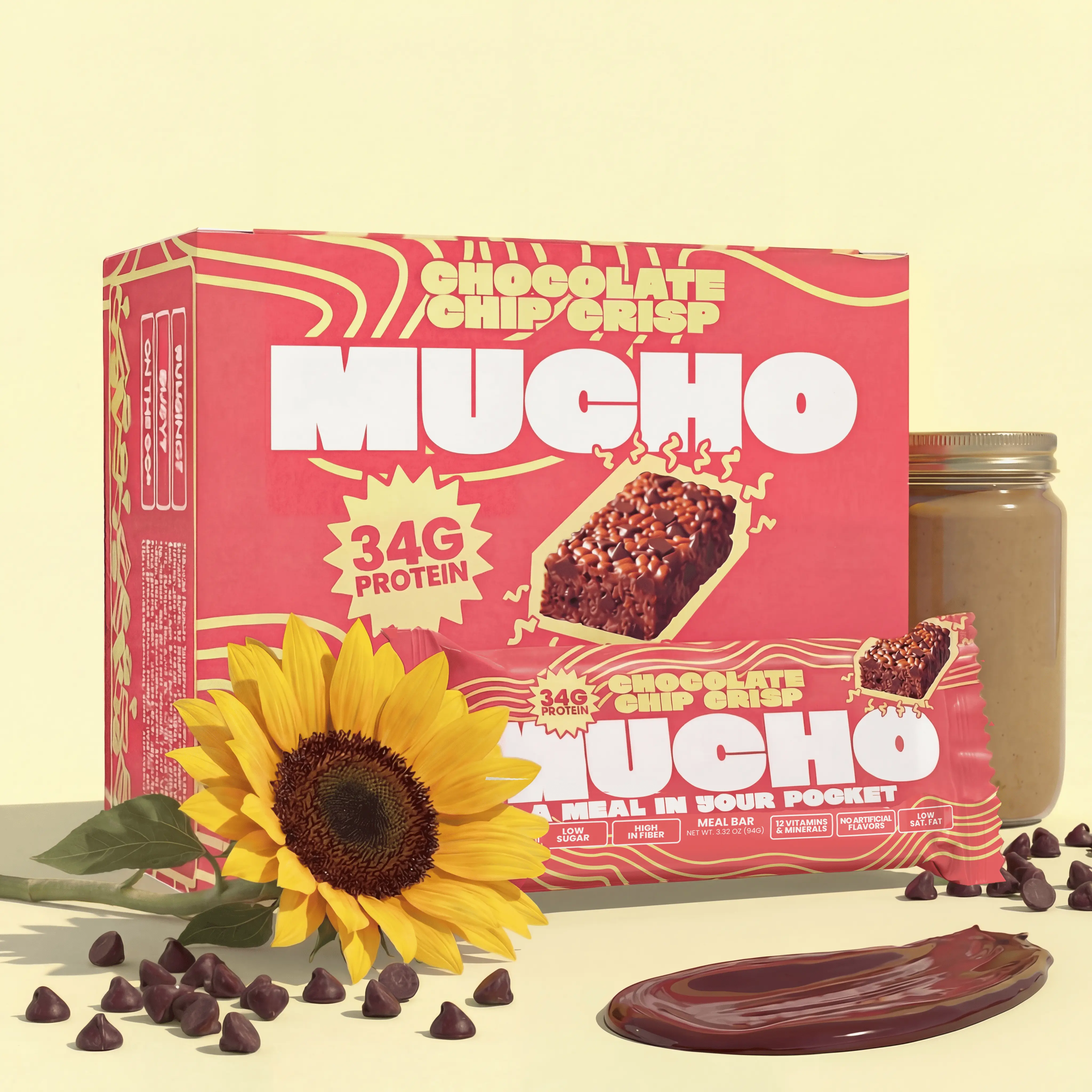 Mucho High Protein Meal Replacement Bars - High Fiber, Low Sugar Protein Bars for Bulking and On The Go Nutrition - Seed Oil, Soy and Gluten Free Nut Free Snacks