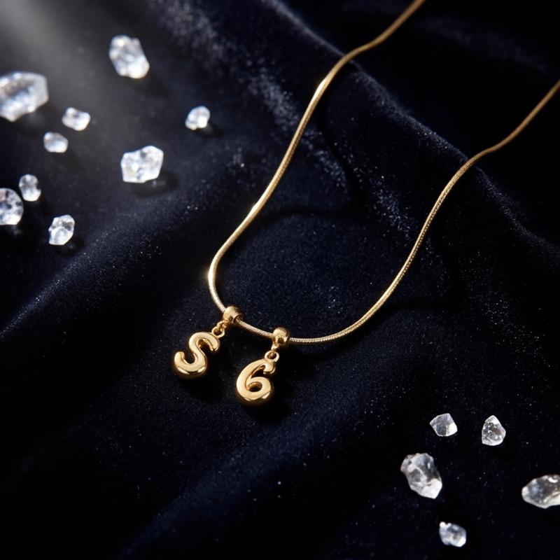 ZEGL Initial Lucky Number Necklace Personalized  Charm  for Women and Men- 18K Gold Plated 46cm Chain with Interchangeable Initials & Numbers Valentine's Day Gift for Her Customizable Fashion Signature