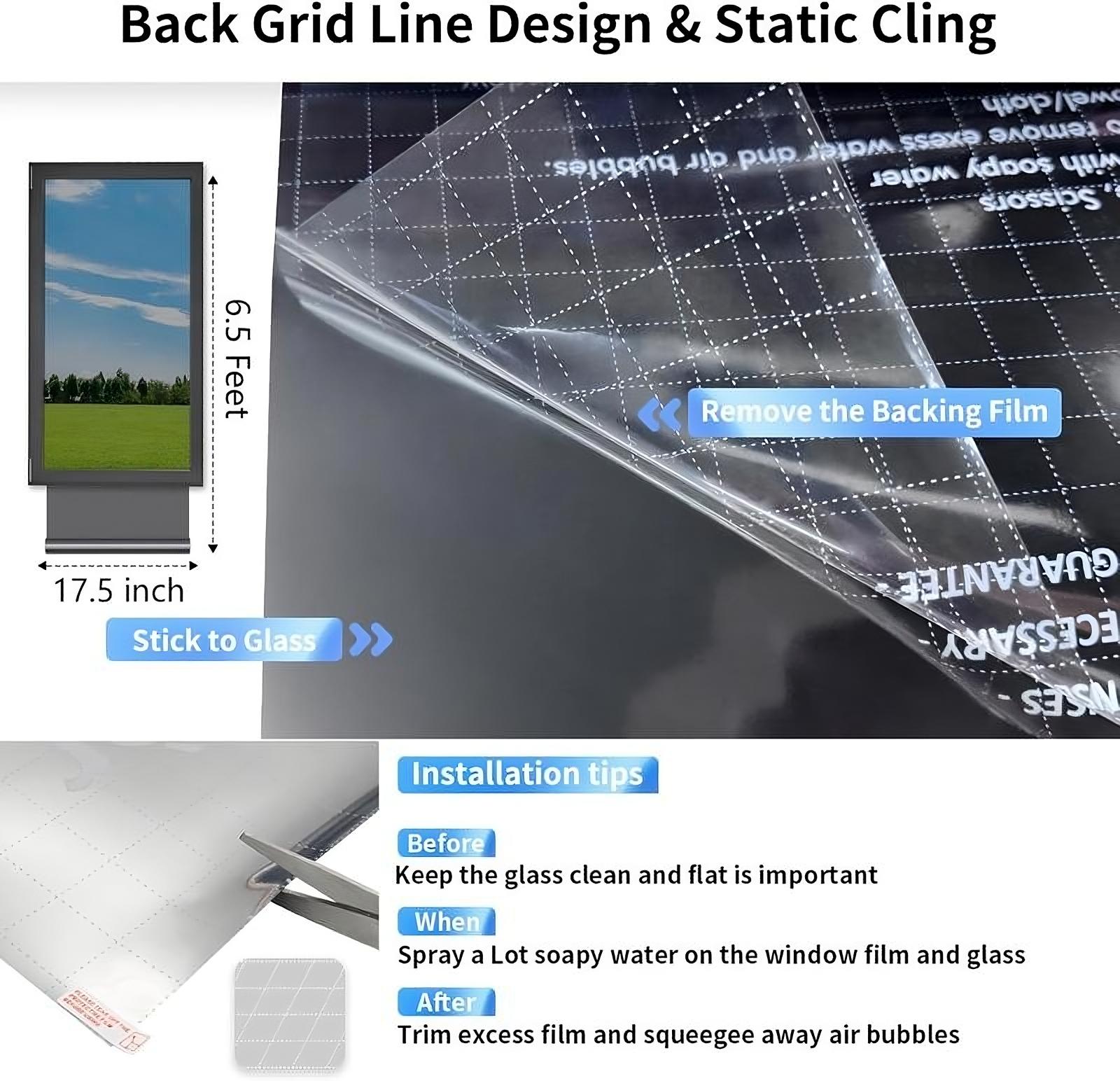 Daytime Privacy Window Film- One Way Mirror, Anti-uv & Heat Control For Home And óffice, Static Cling Easy Install,UV Sun Blocking, Black,17.5 Inch X6.5 Feet,Christmas gift