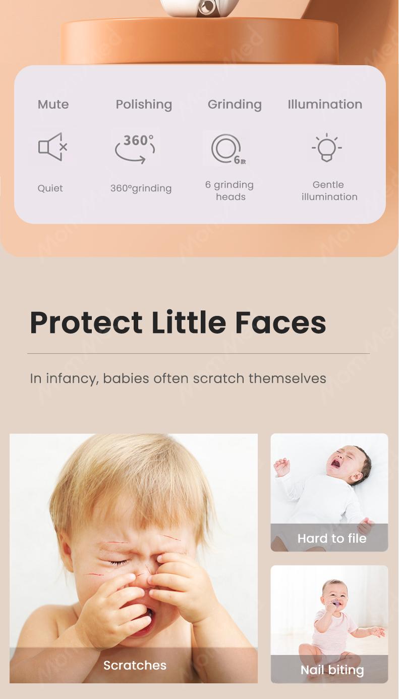 MOMMED Baby Finger nail clipper, 6 Grinding Heads and LED Light electric baby nail file