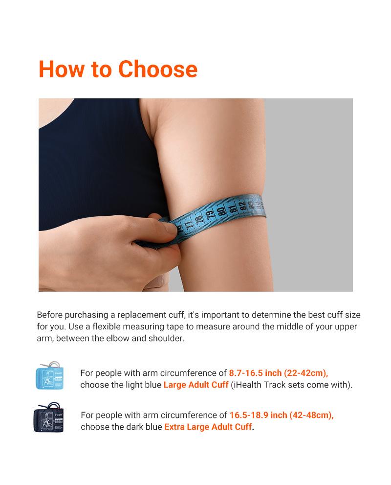 【Cuff Only】iHealth Extra Large Adult Blood Pressure Cuff (16.5"-18.9" | 42-48cm) - XL Replacement BP Cuff for Big Arms, Compatible with iHealth Track Smart Upper Arm Blood Pressure Monitor