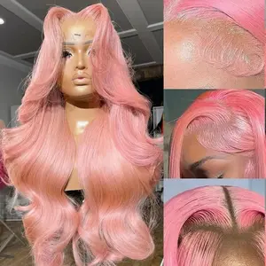 Pink Lace Front Wig Human Hair Body Wave 30 Inch Hot Pink 180% Density HD Transparent Lace Frontal Glueless for Women Natural Look Seamless Hairline Vibrant Style & Color