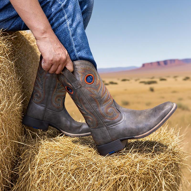 Palitutu Cowboy Boots for Men -Square Toe Botas with Classic Embroidered,Comfortable and Fashion Soft PU Leather,Fashion Closed Walking Shoes