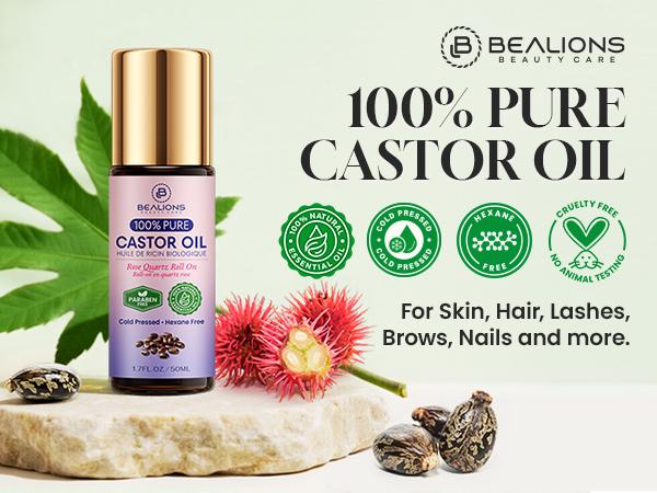 Castor Oil Roll On for Face: Castor Oil with Rose Quartz Roller for Massage - Deep Hydration Skin Moisturizer - Birthday Valentine Gifts for Women