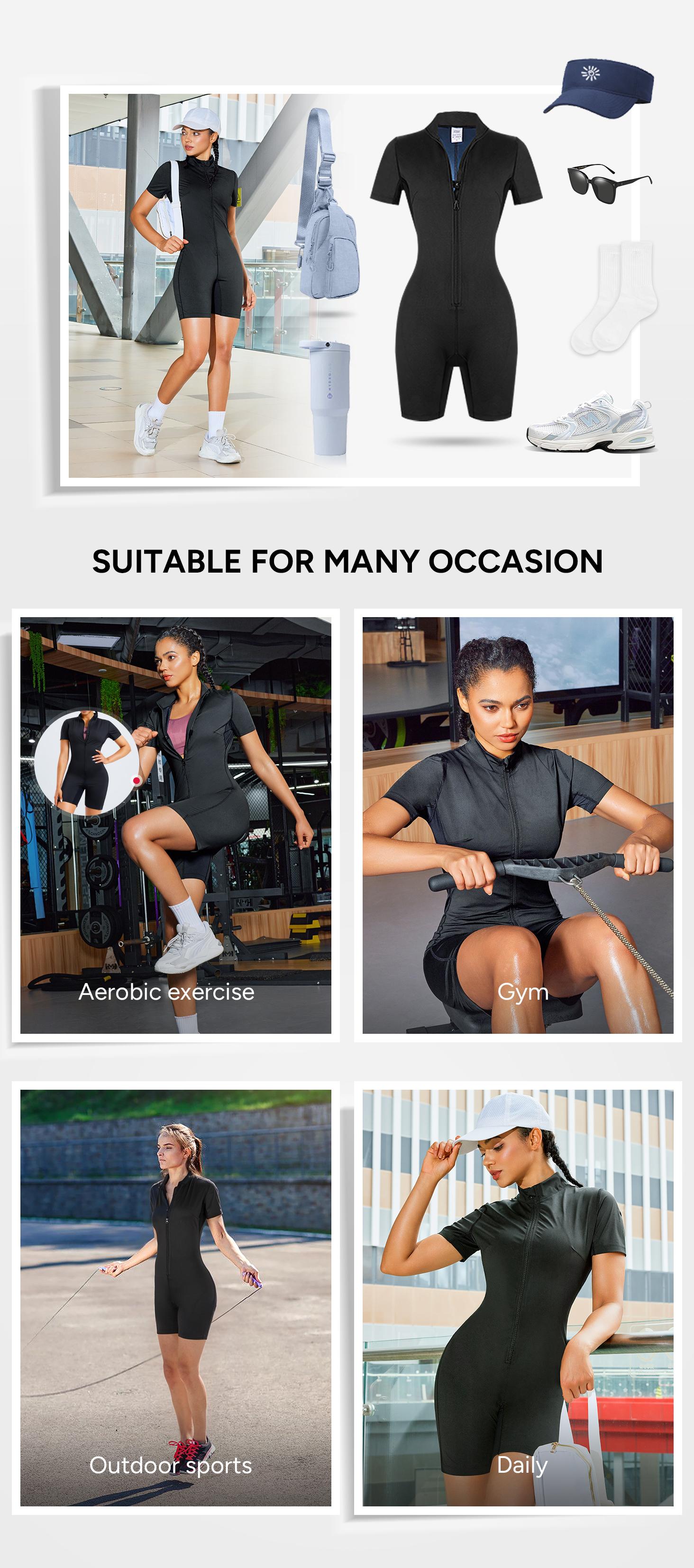 Nebility Women's Coated Athletic Zipper Workout Sweat Sauna Jumpsuit Stylish Activewear Workout Apparel Sporty Comfy Jumpsuit Tummy Control Jumpsuit Sauna Sports Jumpsuit Sports Outfits Stylish Activewear