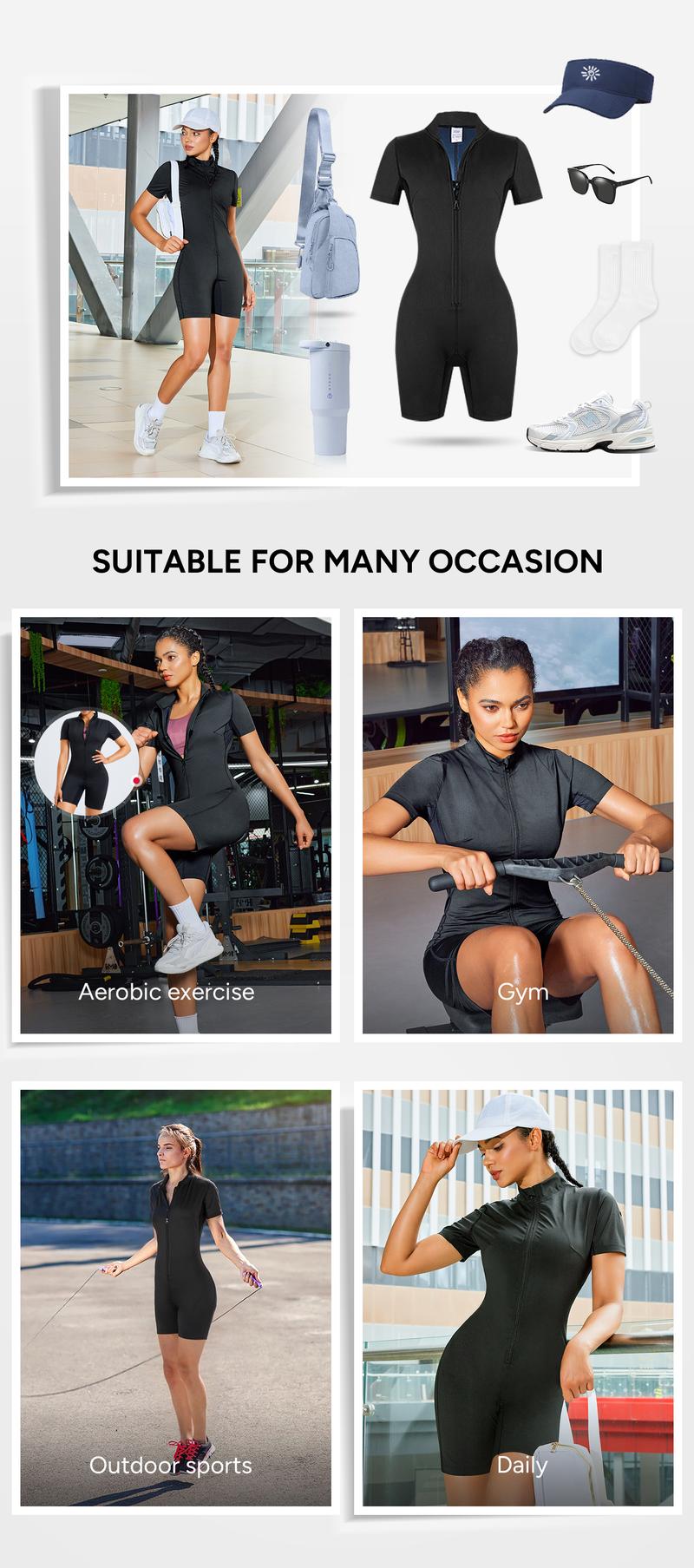 Nebility Women's Coated Athletic Zipper Workout Sweat Sauna Jumpsuit Stylish Activewear Workout Apparel Sporty Comfy Jumpsuit Tummy Control Jumpsuit Sauna Sports Jumpsuit Sports Outfits Stylish Activewear