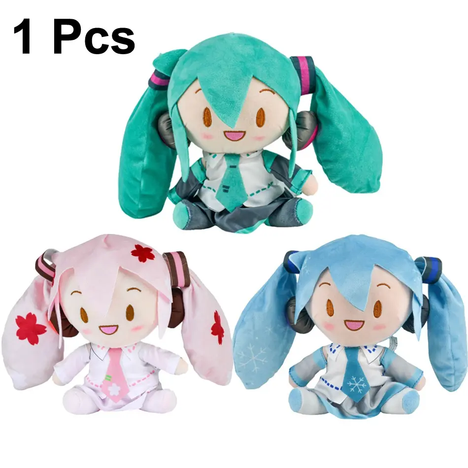 Hatsune Miku Doll with Bow, Plush Anime Figure, Soft Adorable Stuffed, Cute Collectible, Birthday Gift, Snow Cherry Blossom Theme, Soft Stuffed Collectible and Cuddly Toy for Fans