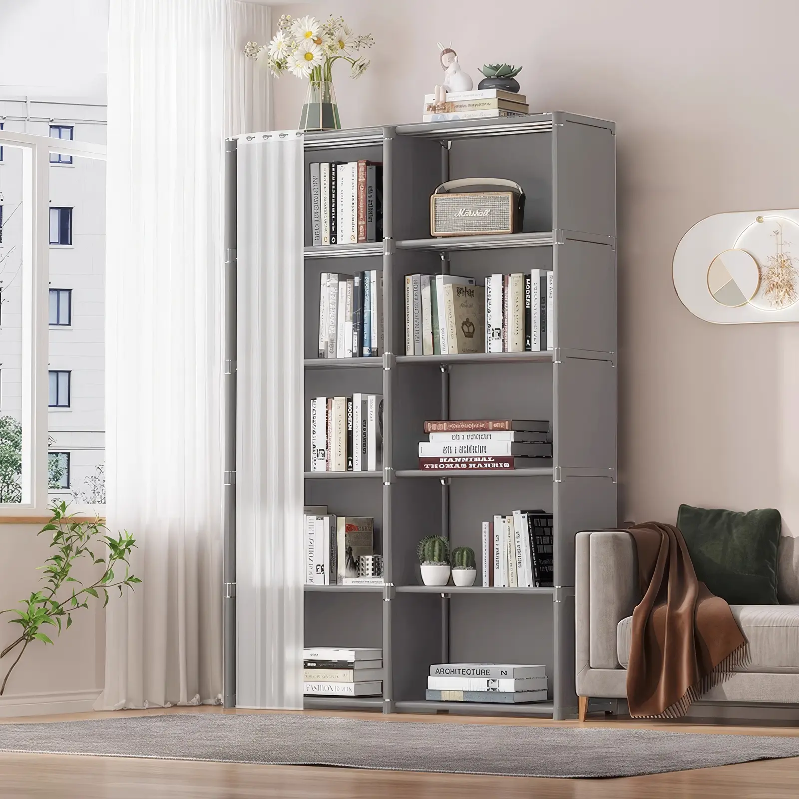 Simple Modular Square Bookshelf for Home Floor Standing Fabric Storage Rack Multi-Tier Storage Cabinet Student Dorm Assembly Bookshelf Storage Rack