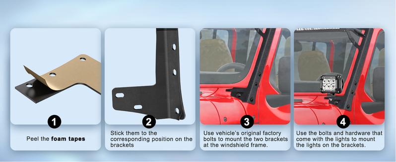 Nilight 52Inch Led Light Bar Spot Flood 2Pcs 18W 4Inch Spot LED Pods Windshield Frame Mounting Bracket on Wrangler JK 2007-2017 with Off Road Wiring Harness- 3 Leads Car Accessories  dealsforyoudays