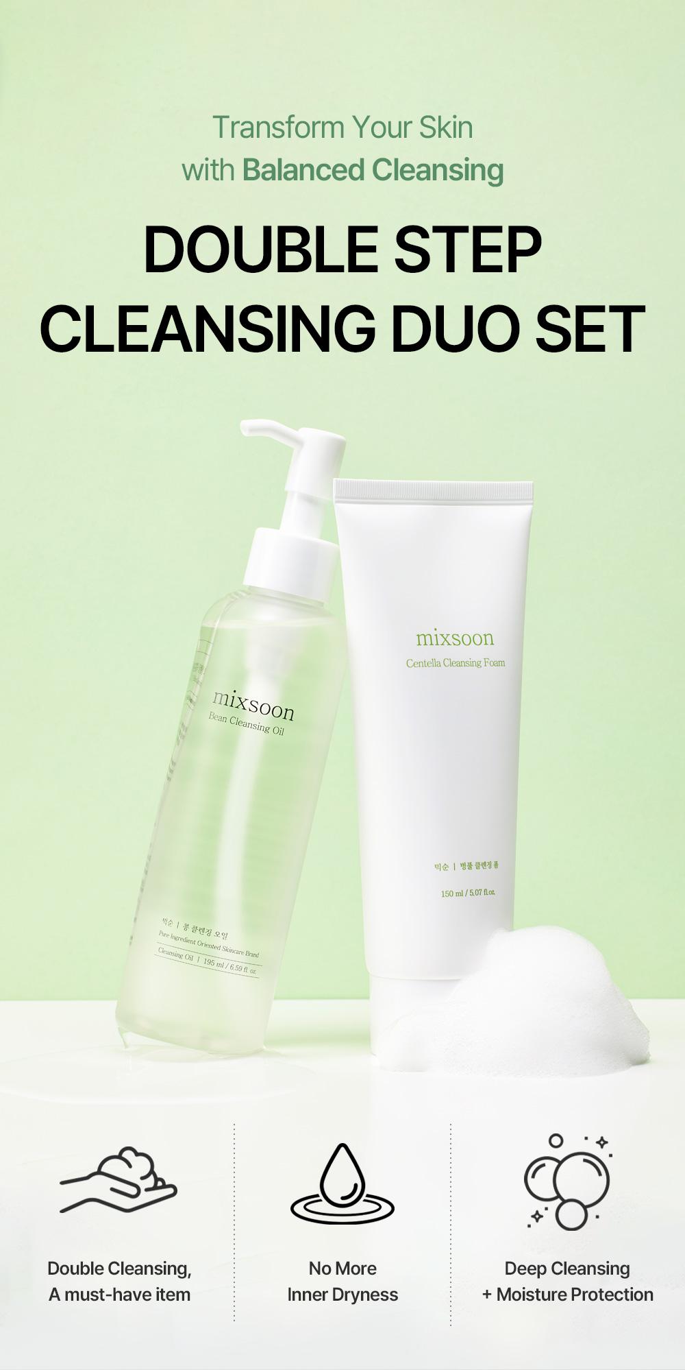 [mixsoon] Deep Pore Cleansing Duo | Double Cleanse for Blackheads & Sebum ControlㅣBean Cleansing Oil 6.59 fl.oz / 195ml + Centella Cleansing Foam 5.07 fl.oz / 150ml