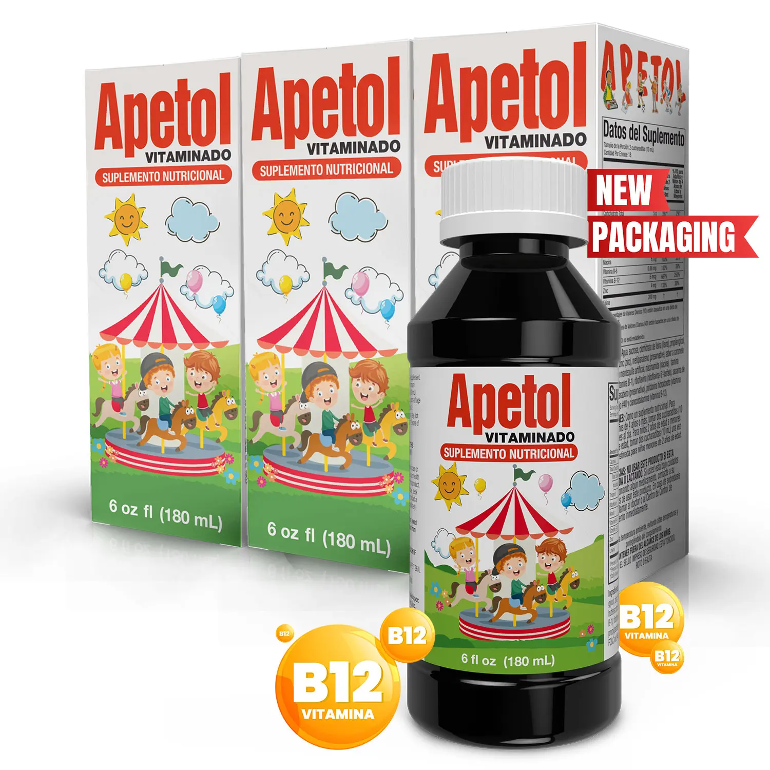 APETOL Natural Liquid Appetite Booster Dietary Supplement 3-Pack (6 fl oz Each) - B Vitamin Complex, B1/B6/B12, Edible Zinc, Calcium for Energy, Fitness Support, B Vitamin Complex Children Vitamins & Supplements, B1/B6/B12 Children Vitamins & Supplements
