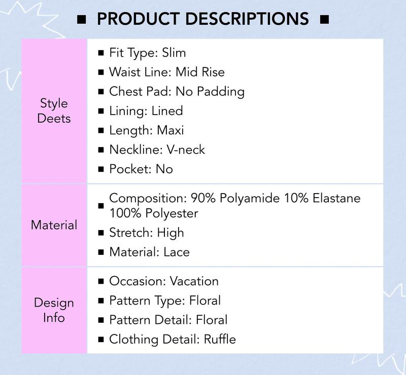 Cider Women's Lace V-neck Floral Ruffle Maxi Dress, Cute Floral Maxi Dress for Summer Vocation and Beach Wear, Ladies Sweetheart Maxi Party Dress for Summerfashion, Fairy Maxi Dress Layering Ruffle Design