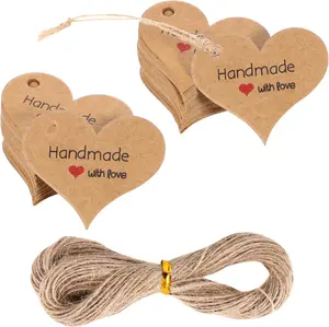 200pcs Handmade Gift Tags Heart-Shaped Mini Gift Paper Tags with 66 ft String Brown Gift Labels with Natural Jute Twin Natural Jute Twin Home Made Crafts Wedding Favors Birthday Party Gift