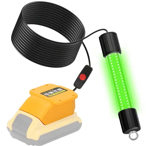 Green Underwater Night Fishing Light for Dewalt 20V Battery (No Battery Included), 126-LED Super Bright, 5m/16.4ft Copper Bracket, Durable Construction, Energy Saving, Powerful Fish Attraction, Attracts Cod, Saltwater Freshwater Dock Fishing Accessory