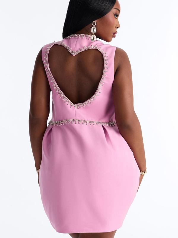 Adore Me Heart Cut Out Mini Dress – Pink | Y2K Heart Detail Mini Dress
