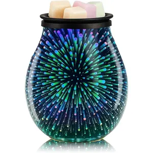 3D Glass Fireworks Electric Wax Melt Warmer with PTC Heating Plate Reusable Silicone Tray 7 Colors LED Changing Light Wax Burner Melter Fragrance Warmer for Home (3D)