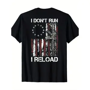 100% Cotton American Flag Patriots T-Shirt - 'I Don'T Run I Reload Gun' Design, Short Sleeve, Round Neck, Machine Washable
