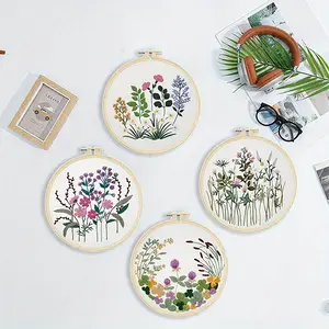 4 Packs Floral Stamped Embroidery Kit for Beginners, Pattern-Flowers Adults-Cross Stitch Kits Easy to Learn Stitches from Instruction Video Needlepoint Kits