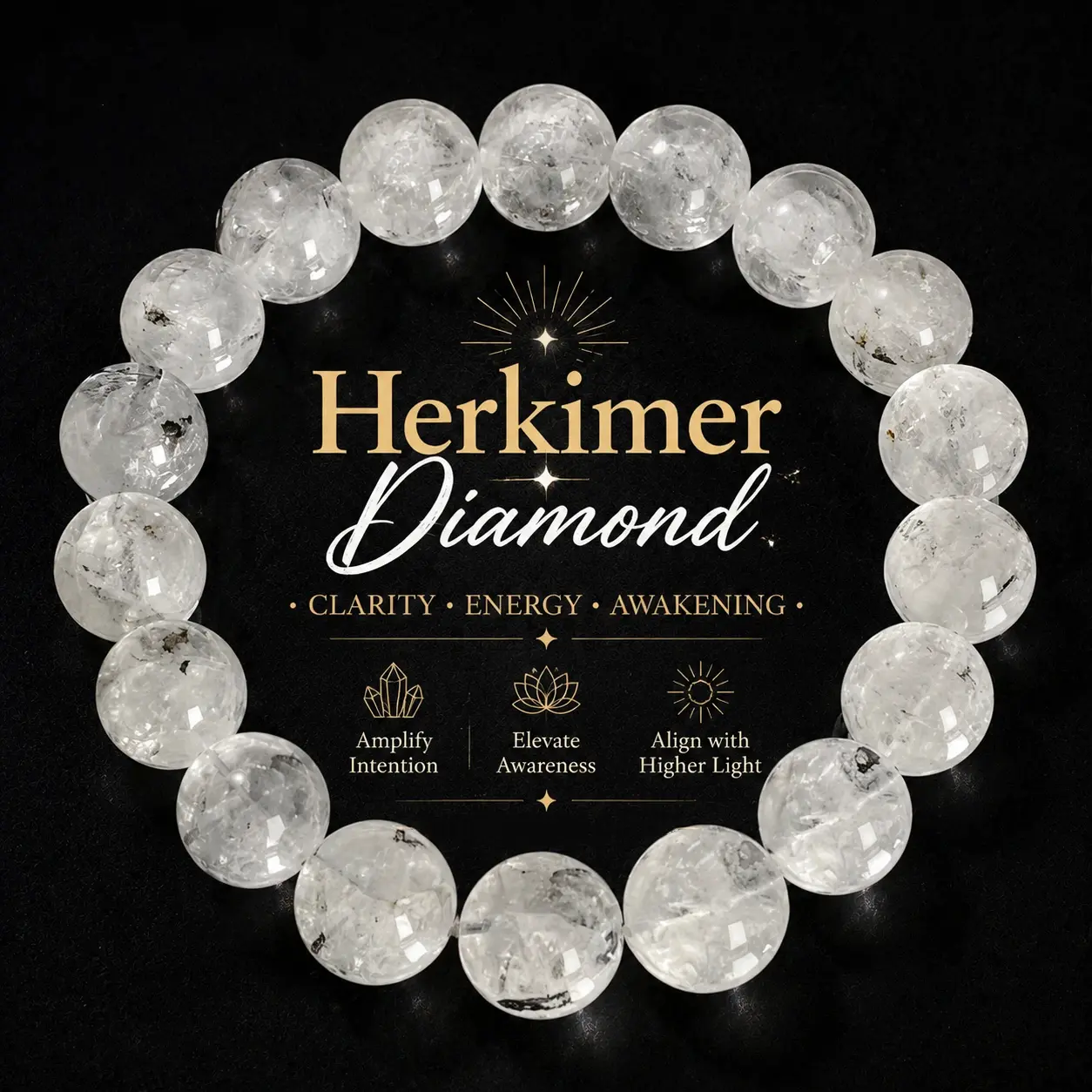 Herkimer Diamond Crystal Bracelet, Dream Stone for Manifestation, Intuition and Positive Energy, Protection and Inner Peace, Perfect for Daily Meditation Gift, 14mm, Unique Crystals