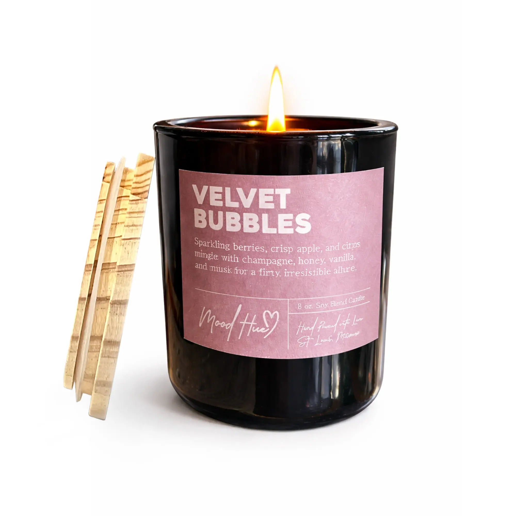 Velvet Bubbles - Champagne Bubbles Candle | Berries Champagne and Musk | 8 oz 40 Hour Burn Time | Hand Poured Small Batch