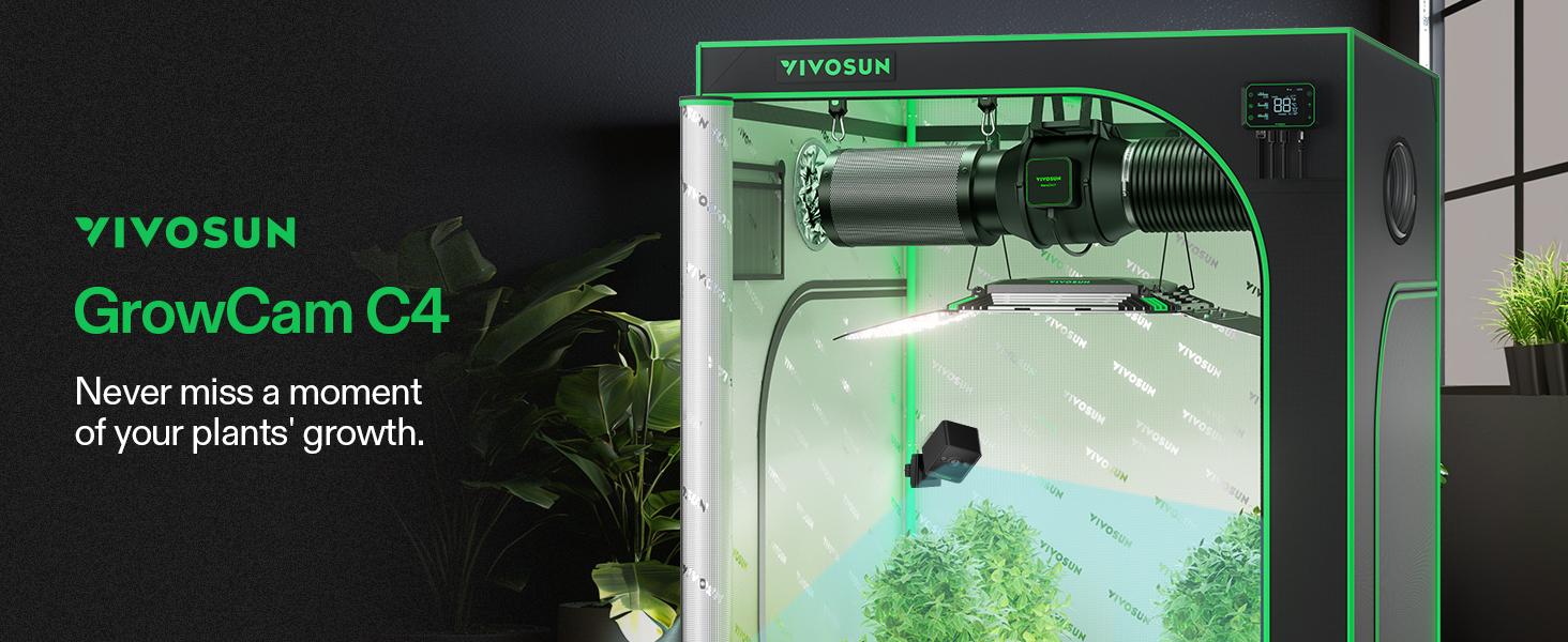 VIVOSUN GrowCam C4, 2K QHD WiFi Smart Camera for Grow Tent & VGrow Smart Grow Box, Timelapse, Night Vision, SD Card Storage, 2-Way Audio, App Control