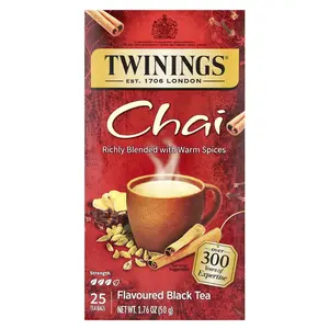 Twinings Flavored Black Tea, Chai, 25 Tea Bags, 1.76 oz (50 g)