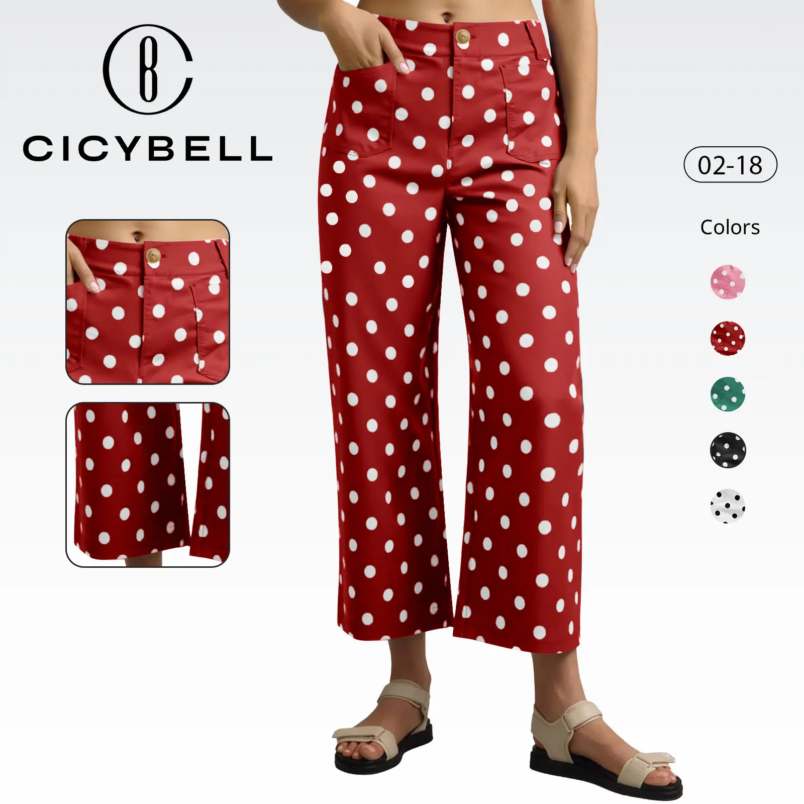 Cicy Bell Womens Cropped Striped Jeans Casual High Waisted Stretchy Polka Dots Straight Leg Denim Pants with Pockets