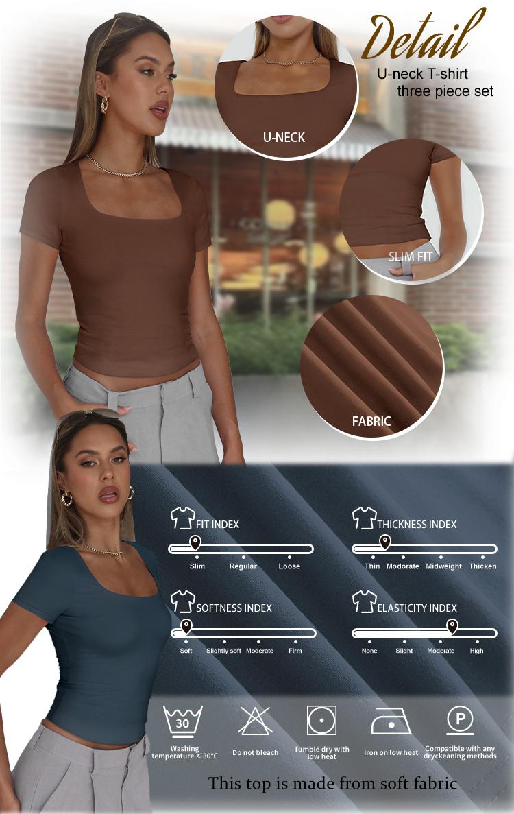 AUTOMET Women's 3 Pack short Sleeve Crop Tops Slim Fit Y2K Fashion Basic Layering Shirts Haze Blue White Black Minimalist Casual Korean Style Everyday Womenswear Short - Summer SpringStatements