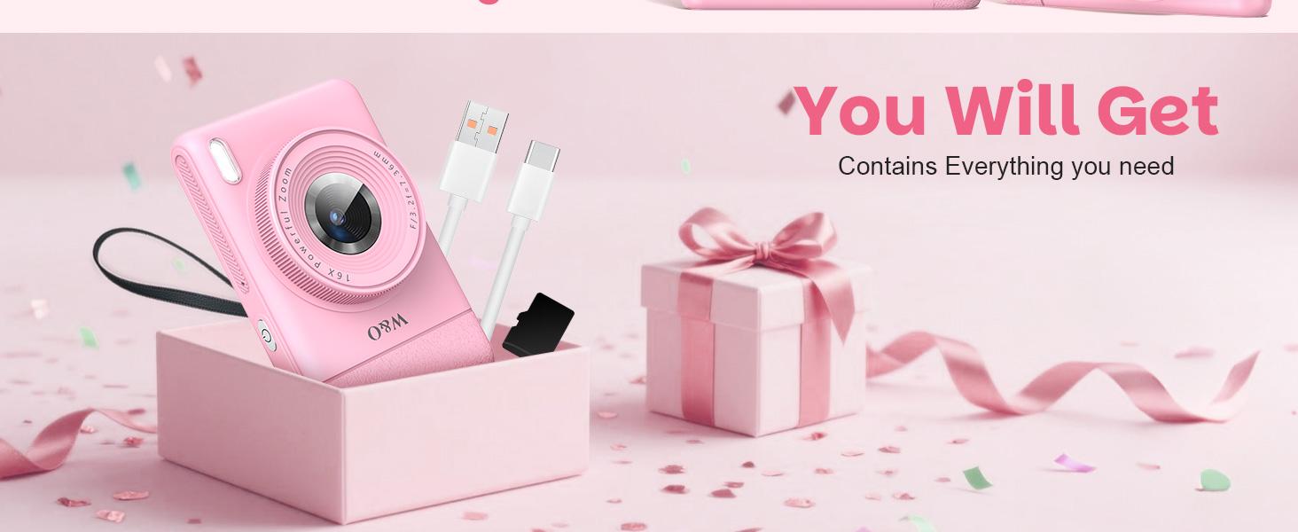 W&O Digital Camera,Portable CCD Cameras Gifts,HD Digital Video Cameras Toddler,Portable Toy 3-10 Ages Girls Boys,32GB TF Card Rechargeable Wireless