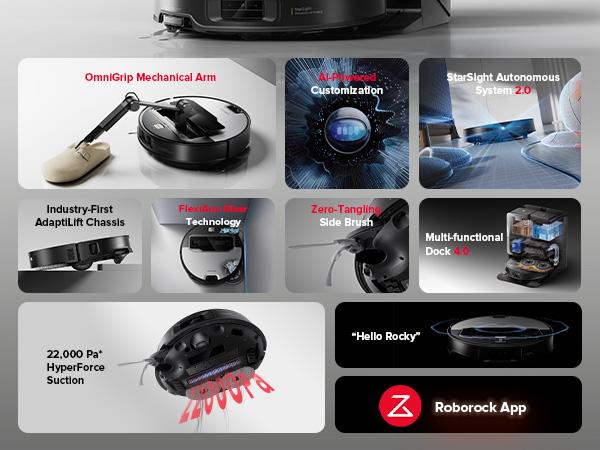 Roborock Saros Z70 Robot Vacuum and Mop, OmniGrip Arm, AI-Powered, 22,000Pa Suction, 3.14’’ Ultra Slim, FlexiArm Riser Technology, AdaptiLift Chassis, Obstacle Avoidance, Auto Mop Washing & Drying