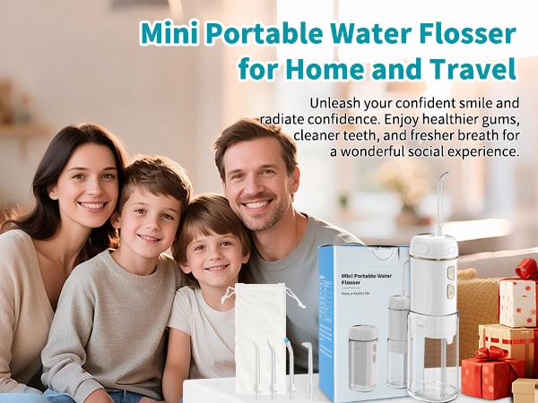 Hibbent Portable Cordless Water Flosser, Mini Oral Irrigator with 3 Modes & 4 Jet Tips, IPX7 Waterproof Rechargeable Travel Electric Dental Flosser for Braces Care, Sensitive Teeth, Orthodontic
