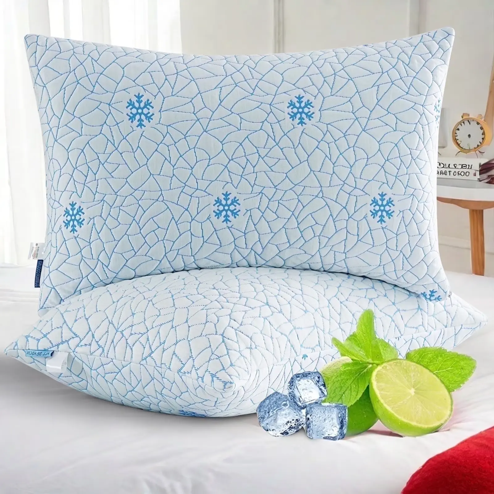 【Set of 2】Queen Size Stay Cool Durable Memory Foam Pillows with Bamboo Viscose Fiber, Adjustable Support, Heat Dissipation Tech, OEKO-TEX Certified, Skin-Friendly, Machine Washable (30"x20") - Neck Care Bedding for Posture Improvement