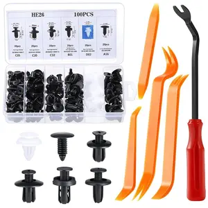 100 Pieces Car Retaining Clips & 5 Pieces Fastener Removal Tool Kit Compatible with Door Trim Clamps from Toyota Honda Nissan Mazda Durable Nylon Push Retainer Set - Vehicle Automotive Accessories Truck