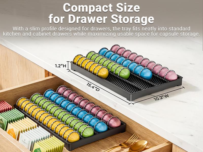 EVERIE Coffee Pod Storage Holder Coffeebar Organizer Insert Drawer Counter Compatible with Nespresso Vertuoline Capsules (NCT04)