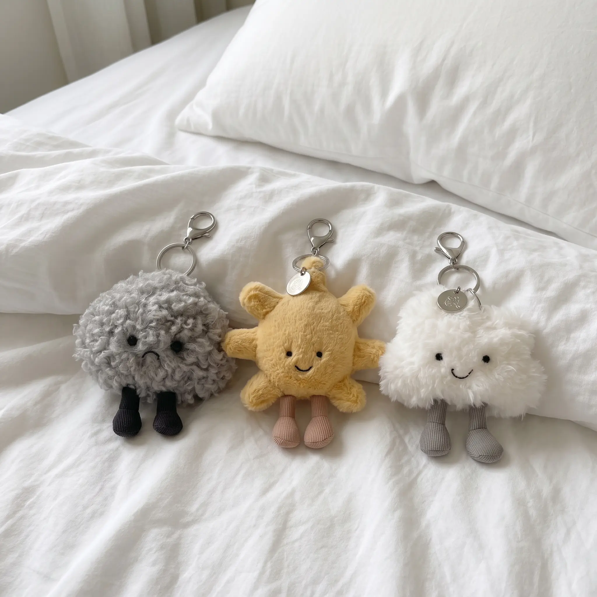 Jellycat Cute Fluffy Cloud & Sun Plushie Bag Charm Collection, Plush Keychain, Cute Soft Bag Accessory Dangle, Fantasy Gift for Her, Bag Charm