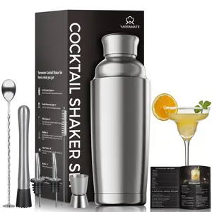 YARRAMATE 8Pcs 24oz Hybrid Vacuum Insulated Cocktail Shaker Set with Strainer，Premium Portable  Wall Stainless Steel Martini Shaker for Home Bar Bartending with Leakproof Seal, 25 Recipes | Steel Cocktail Shaker Set， Martini Cocktail Shaker