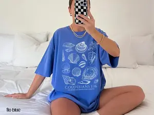 Comfort Colors Seashell Bible Verse Shirt, Playful Ocean Life Coastal Aesthetic Tee, Aesthetic Women Faith Apparel, Trendy Oversized Beach Tee, Premium Garment Dyed Baptism Teen Girl Gift Top