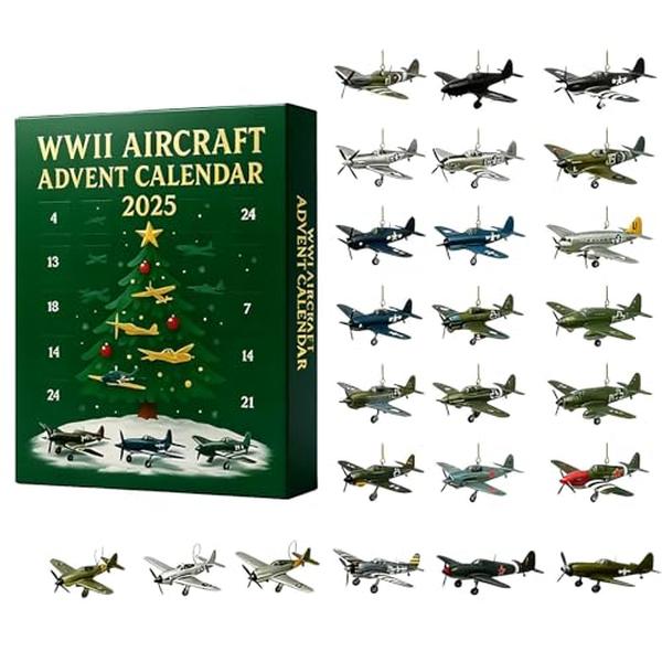 24 Days Christmas Advent Countdown Calendar with Mini Warbirds 3D Acrylic Airplane Display Gift for Adults History and Aviation Enthusiasts