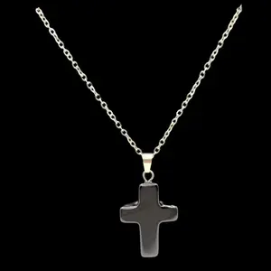 Black Obsidian Cross Necklace | Protection Stone | Faith Crystal | Grounding Energy | Spiritual Jewelry | Stainless Steel Chain