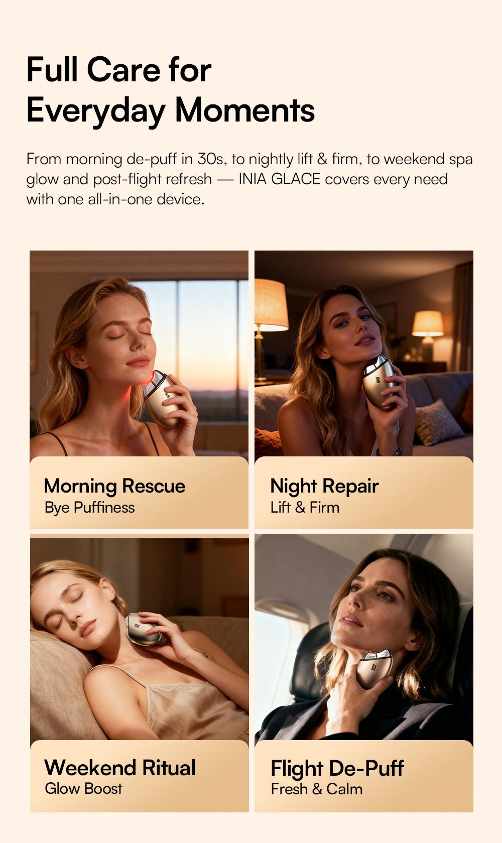 INIA GLACE Microcurrent Lymphatic Drainage Beauty Device | EMS Microcurrent-Activated Deep Drainage with Red & Blue Light, Thermal & Cryo Therapy for Instant De-Puff, Snatched Lift, Face & Neck Sculpting, Best Valentine's Day Gift for Her