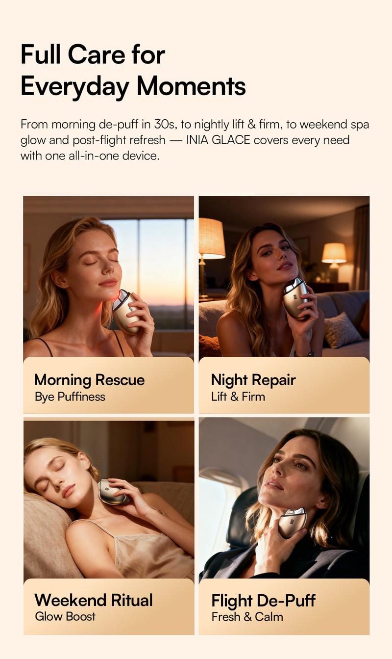 INIA GLACE Microcurrent Lymphatic Drainage Beauty Device | EMS Microcurrent-Activated Deep Drainage with Red & Blue Light, Thermal & Cryo Therapy for Instant De-Puff, Snatched Lift, Face & Neck Sculpting, Best Valentine's Day Gift for Her