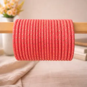 Coral Gold Dot Velvet Bangles