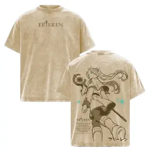 Frieren: Beyond Journey’s End T-Shirt – Vintage Washed Frieren Elf Mage Anime Graphic Tee, Fantasy Adventure Manga Print, Oversized Soft Cotton Streetwear Unisex Casual Apparel for Anime Fans