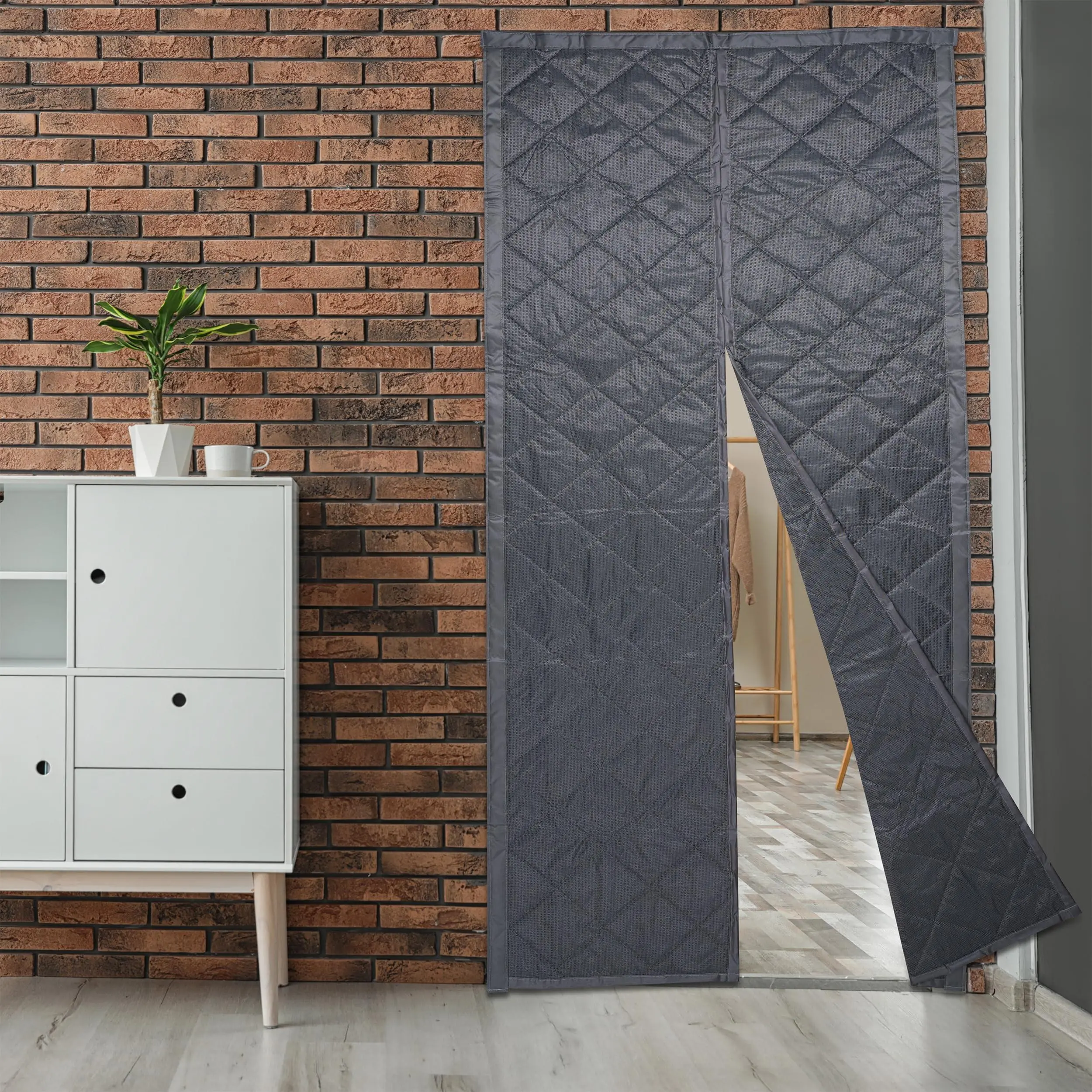 Magnetic Thermal Insulated Waterproof Door Curtain, Soundproof Door Cover Portable Temporary Thermal Door Screen for Winter & Summer Gray