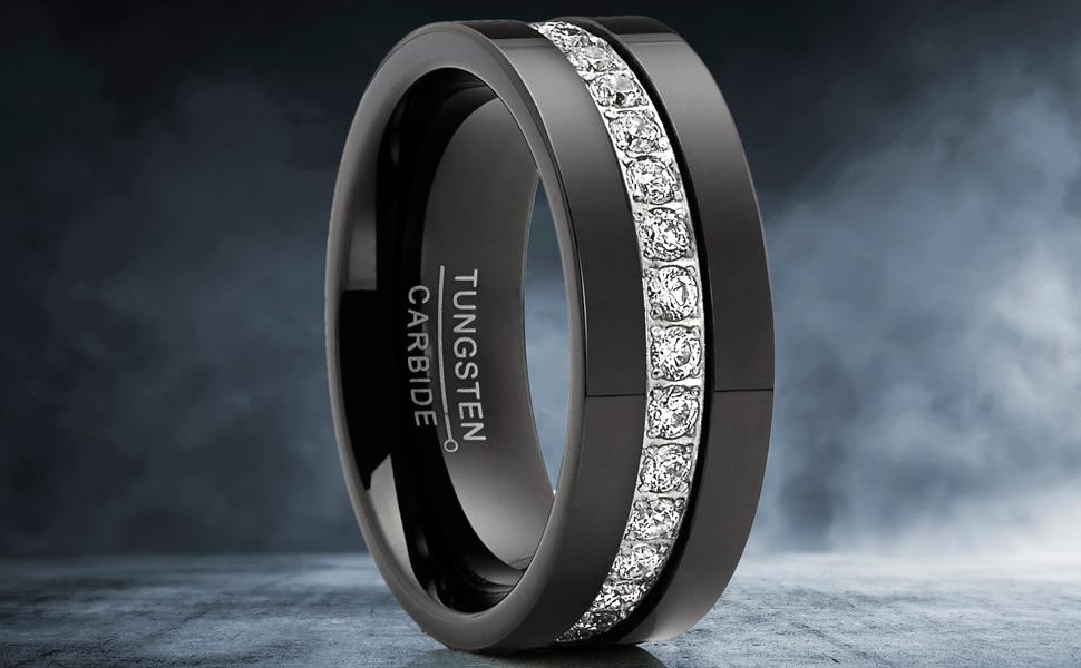 1.35 Carat Tungsten Black Wedding Band Eternity Ring Cubic Zirconia Comfort-Fit