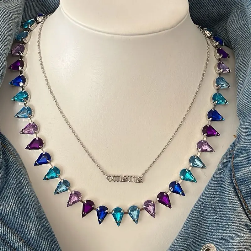 Vanessa Jewel Shiloh Candy Vibes Purple and Blue Necklace - Cubic Zirconia Pendant, Synthetic/Simulated Coloured Gemstone Accents, for Stylish Outfits, Choking Hazard Small Parts