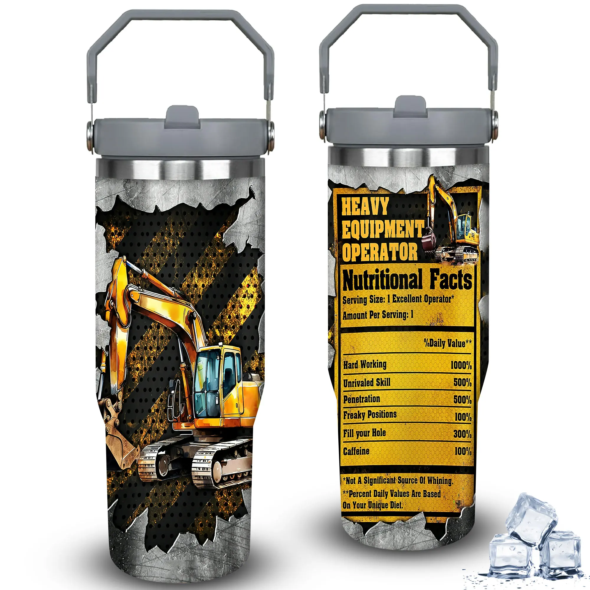 1pc 30oz Insulated Heavy Equipment Operator Nutritional Facts Tumbler with Lid, Vacuum Flask Travel Coffee Cup, Unique Gift for Men Women, Ideal for Halloween Celebrations, Flasks