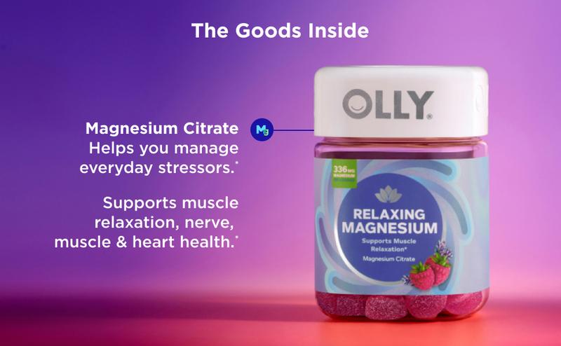 OLLY Relaxing Magnesium Chewable Supplement - 60 Gummies, Supports Muscle Relaxation, Raspberry Lavender Flavor