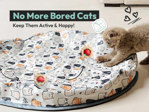 Indoor Cat Interactive Toy with Auto Motion Sensor｜Rechargeable Chasing Ball + Hide & Seek Hunting Mat｜Keeps Bored Cats Active with Smart Random Movement Modes