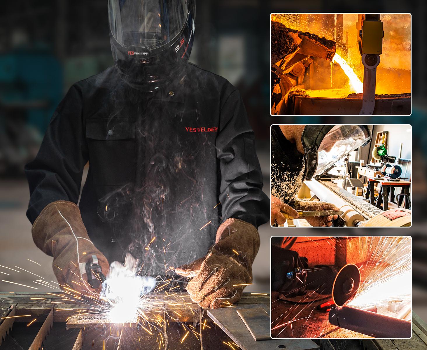 YESWELDER 9oz Lightweight FR Cotton Welding Jacket | NFPA 2112 Certified Black Work Uniform for Welders